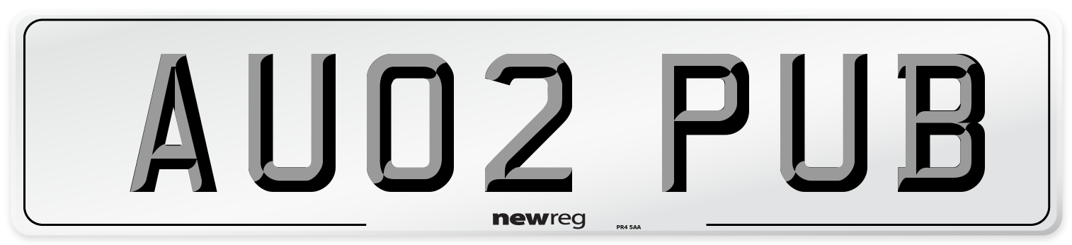 AU02 PUB Number Plate from New Reg